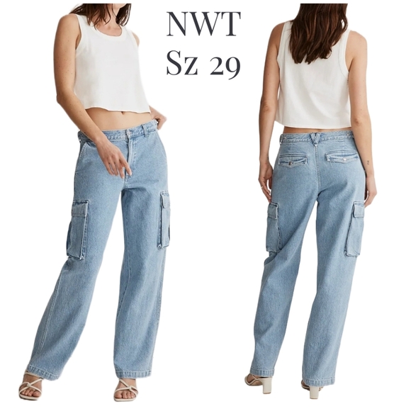 NWT Madewell Low-Slung Straight Cargo Jeans in Coleman Wash Size 29 - Picture 1 of 6